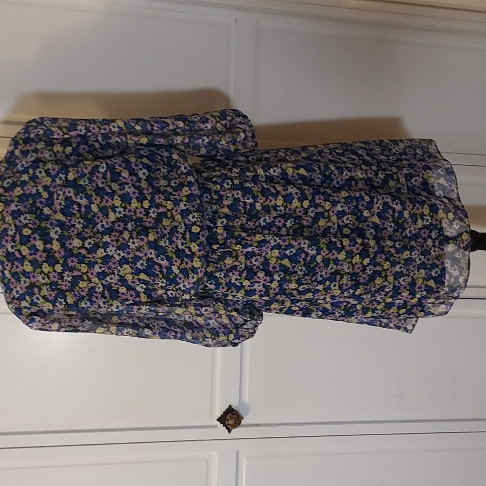 Saint + Sophia Floral Dress Blue Lavender Purple Size V neck Long Sleeve M - Picture 6 of 11